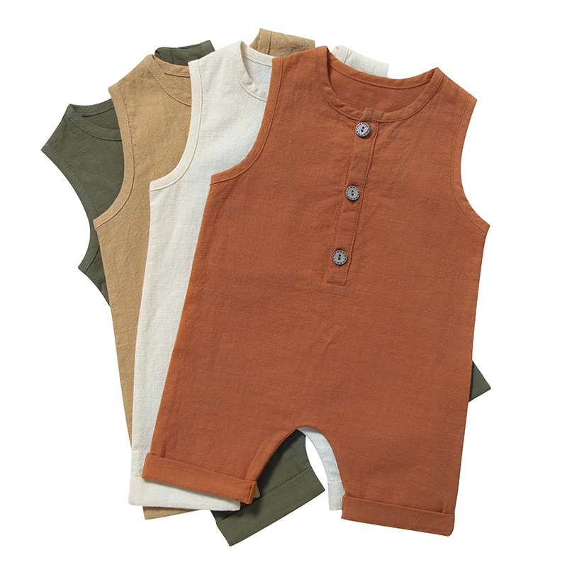 Baby Summer Linen Sleeveless Jumpsuit - Yazlık Bebek Erkek Kız Tulumları Yürümeye