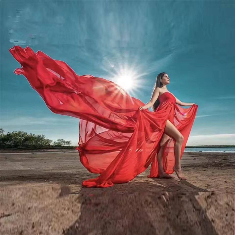 Maternity Wear - Dantel Şifon Hamile Elbiseleri Önü Yırtmaçlı