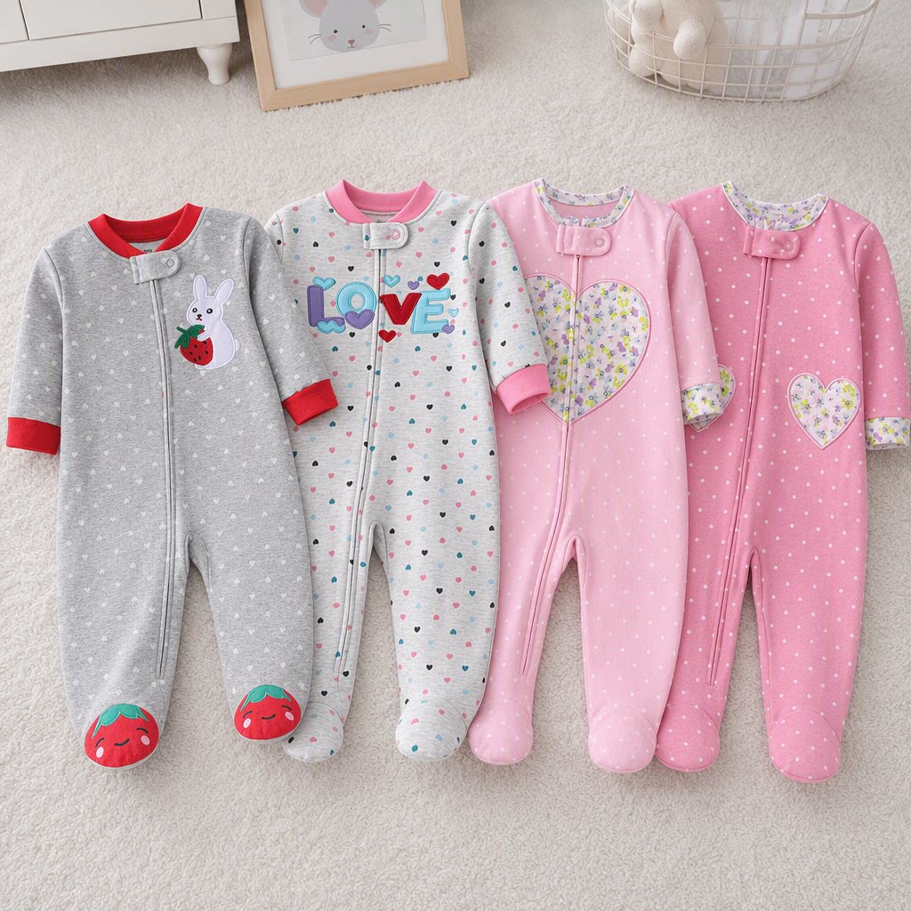 Cotton Baby Onesies Zipper - Yenidoğan Kız Çift Taraflı Pamuklu Ayaklı