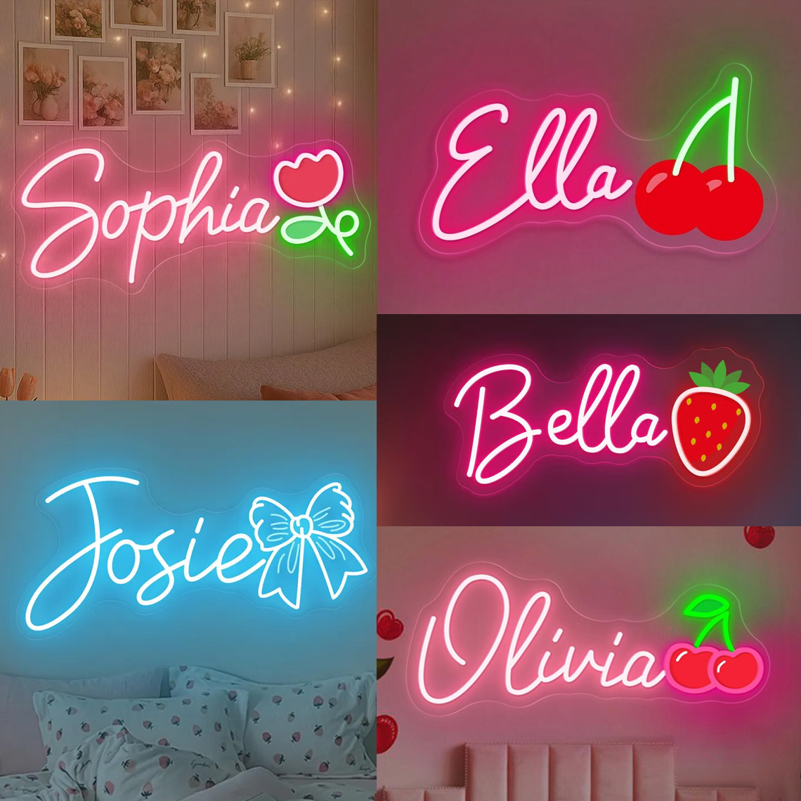 Nursery - Özel İsim Neon Tabela, Sevimli Kiraz